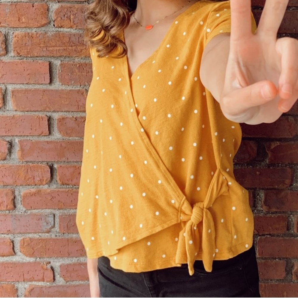 Old Navy Yellow Tie Front Top with White Polka Dots